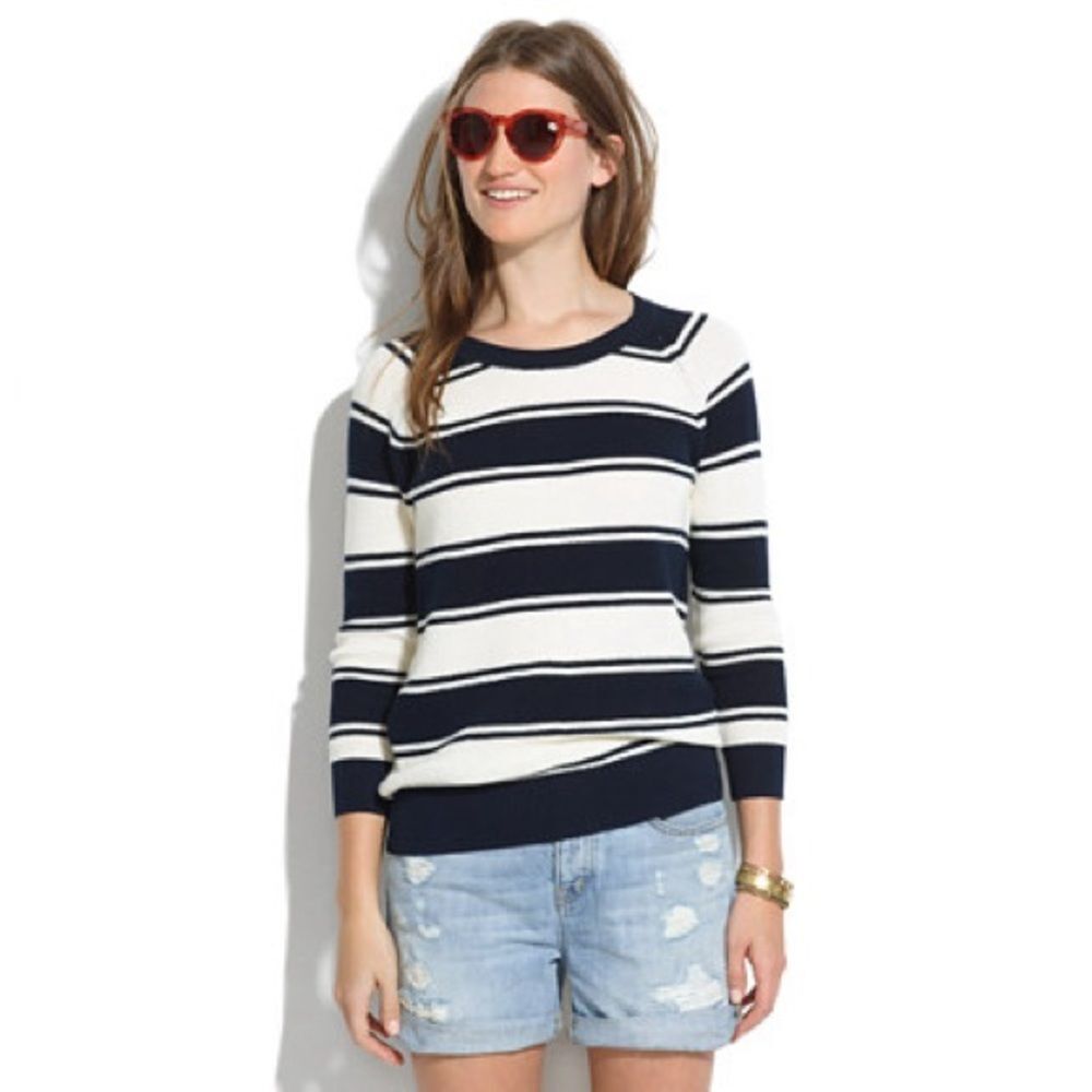 Madewell Size XS Stripes Bridgeview Pullover Sweater Knit Cotton Coastal Preppy